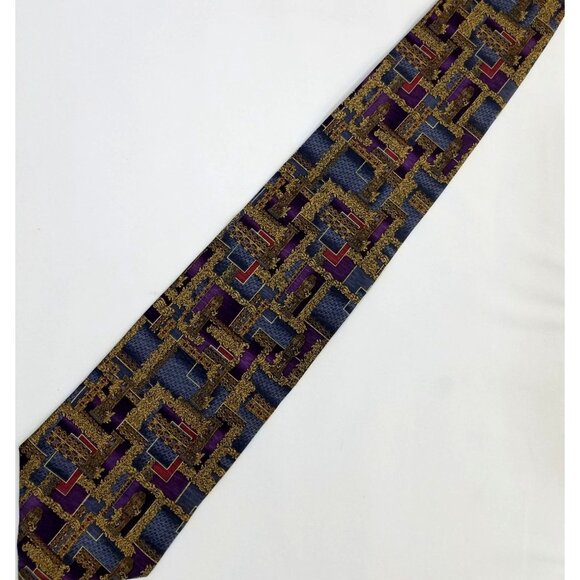 Daniel De Fasson Mens Necktie Geometric Pattern Silk Tie - Picture 1 of 9